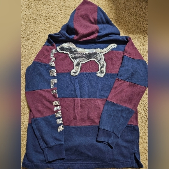 PINK Victoria's Secret Bling HTF Rare Sequin Dog Logo Half Zip Hoodie - Picture 1 of 5